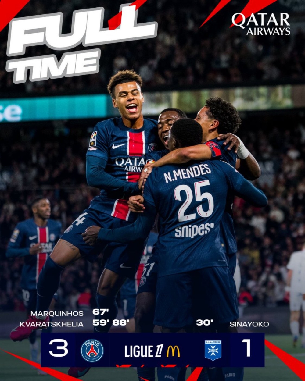 Kết quả PSG 3-1 Auxerre: 3 điểm ngày hạ màn